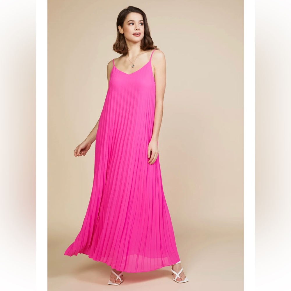 Skies Are Blue Pleated Pink Maxi Dress